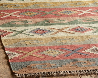 Handmade Wool Jute Kilim Rug: Vintage Boho Area Rug