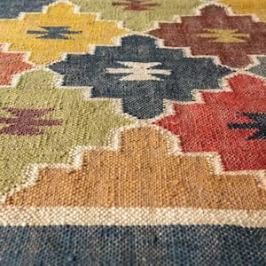 Handmade Wool Jute Kilim Runner Rug Flatweave Multicolor Dhurrie Carpet Rug for living room Durry Rug Dhurrie Rug 5x7 9x12 8x10 10x14