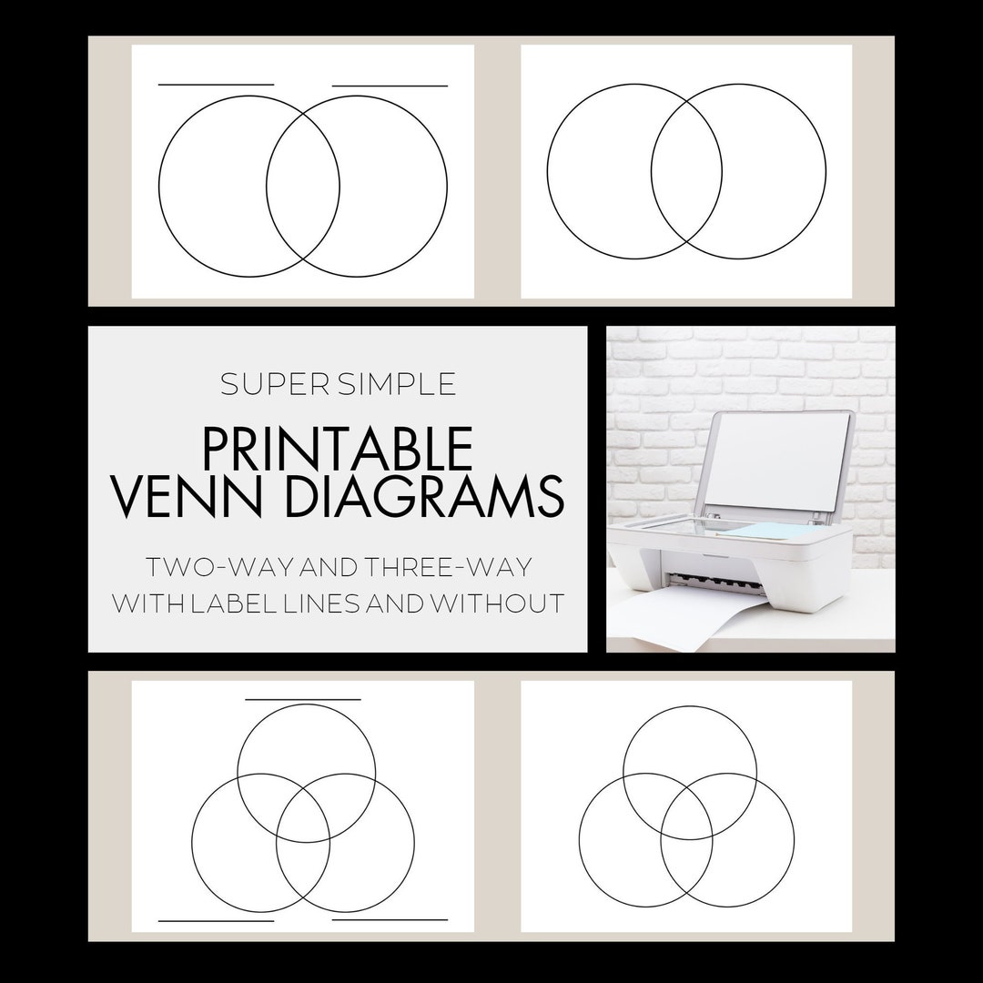 Super Simple Printable Venn Diagrams Digital Download Two & Three ...