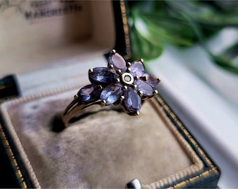 ONGELOOFLIJKE vintage 9ct gouden amethist diamanten cluster ring. GRATIS RESIZE 9ct gouden diamanten ring. 9kt gouden amethistring (Ref00E)