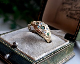 STUNNING Vintage 9ct Gold Emerald Opal Ring. STATEMENT RING! Vintage Emerald ring, Vintage opal ring. 9ct Gold Emerald ring. [REFg]