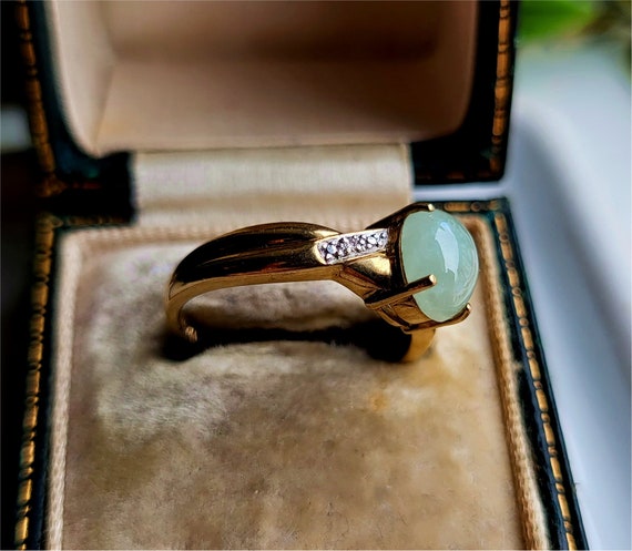 AMAZING Vintage 9ct Gold Jade Diamond Ring! FREE … - image 3