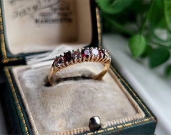 IMPRESSIVE 1980 Vintage 9ct Gold Garnet White Topaz Eternity Ring. RESIZING AVAiLABLE! Gold Garnet Ring LAYAWAY AVAiLABLE [Ref00js3]
