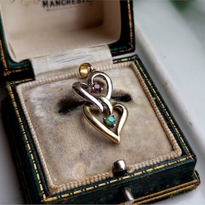 RARE UNUSUAL Vintage 9ct Gold Emerald Pendant. White and Yellow 9ct Gold! Gold Emerald Pendant, Gold Ruby Pendant  (Ref00JS3