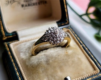 IMPRESSIVE Vintage 9ct Gold Diamond Cluster Ring. 19 DiAMONDS LAYAWAY AVAILABLE [G]