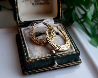 QUALITÄT DETAILLIERTE Vintage 9 Karat Gold Creolen. Markierungen für echtes 9ct Gold! LAYAWAY VERFÜGBAR [ref00n]