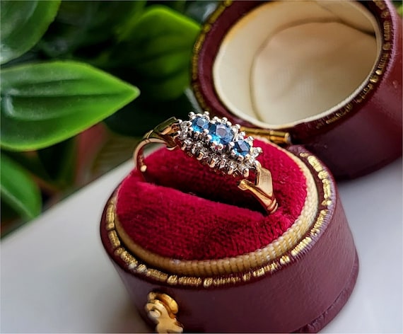 Stunning Vintage 9ct Gold Aquamarine Diamond Ring. 9ct Gold Diamond Ring. 9ct Gold Aquamarine Ring LAYAWAY AVAILABLE [D]