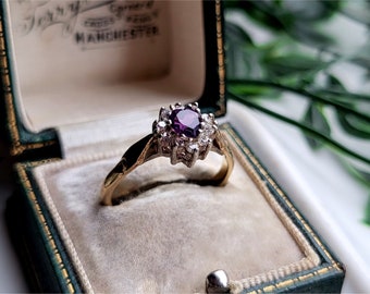 MOOIE vintage 9ct gouden Amethist witte topaas ring. 9ct Gold Amethyst Cluster Ring LAYAWAY en RESIZING beschikbaar! [Ref00js]