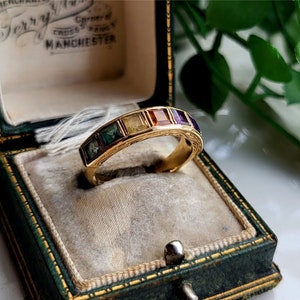 STUNNING 1980s Vintage 9ct Gold Multi Gemstone Ring. RESIZING AVAILABLE! 9ct Gold Ring. Gold emerald Ring.(Ref00r