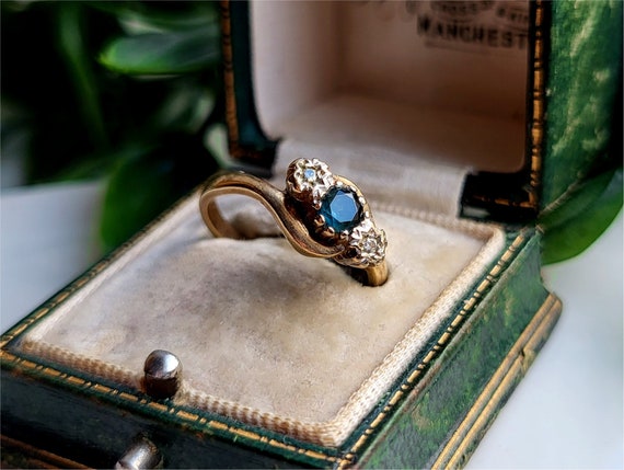 1990s Vintage 9ct Gold Emerald Diamond Ring. FREE… - image 2