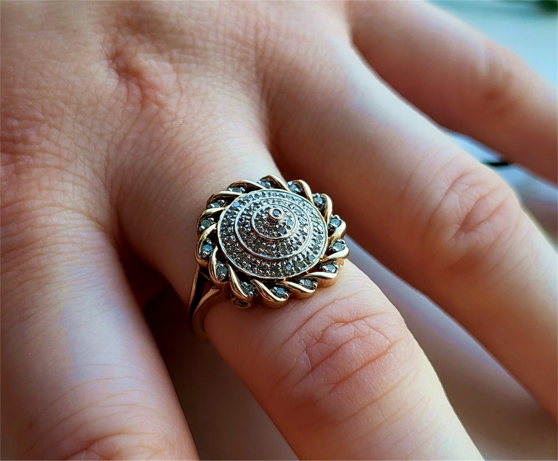 RARE Vintage 9ct Gold Diamond Cluster Ring. 64 SPARKLING Etsy UK