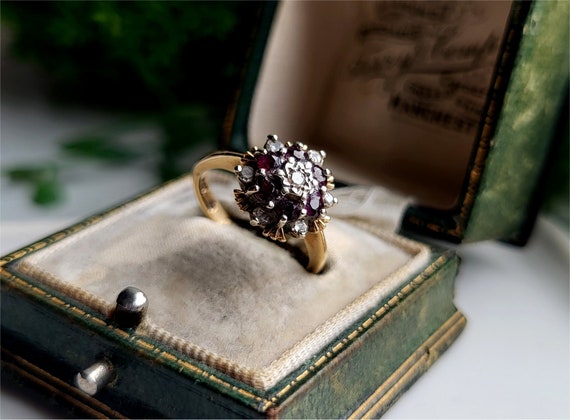 STUNNING Vintage 9ct Gold Ruby Diamond Ring. RESIZING AVAiLABLE! DiAMONDS! 9ct Gold Diamond Ring. 9ct Gold Ruby Ring. [refA] View 2