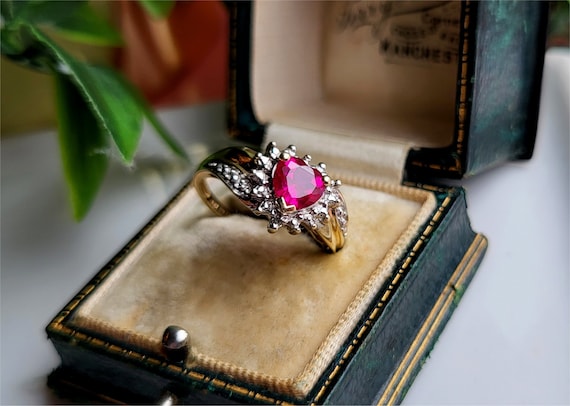 AMAZING Vintage 9ct Gold Ruby Diamond Ring. 9ct G… - image 1