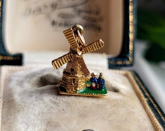 ENAMELED SPINNING Vintage 9ct Gold Windmill Charm. 9ct Gold Couples Charm. 9ct Gold Windmill Pendant Layaway Available [Ref00T]