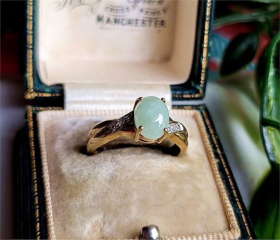 AMAZING Vintage 9ct Gold Jade Diamond Ring! FREE … - image 1