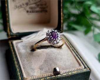 MOOIE vintage 9 kt gouden amethist witte zirkonia ring. 9 kt gouden amethist clusterring LAYAWAY en FORMAAT AANPASSEN beschikbaar! [Ref00s]