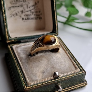 RARE 1980 Vintage 9ct Gold Tigers Eye Ring. STUNNiNG RiNG! RESiZING AVAiLABLE! Size UK O, USA 7 1/4 [ref00k