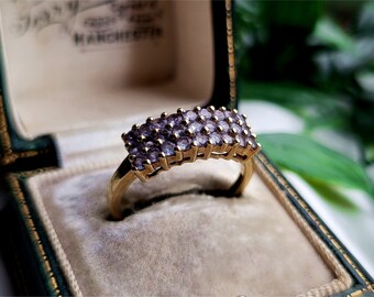 INCREDIBLE Vintage 9ct Gold Amethyst Cluster Ring. RESiZING AVAiLABLE 9ct Gold Ring. 9ct Gold Amethyst Ring [ref00K]