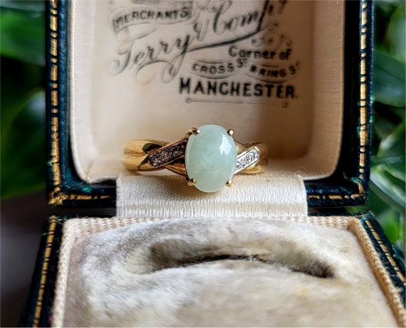 AMAZING Vintage 9ct Gold Jade Diamond Ring! FREE … - image 2