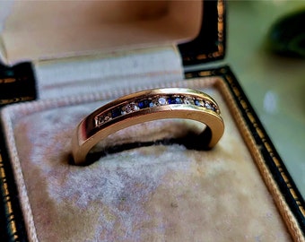 SCHITTERENDE Vintage 9ct gouden saffier wit topaas eeuwigheid ring. 9kt Gouden Saffierring LAYAWAY BESCHIKBAAR [Ref00Q]