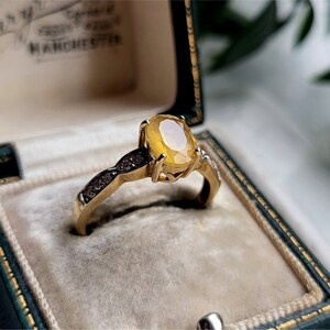 AMAZING Vintage 9ct Gold Yellow Sapphire Diamond Ring. 10 DIAMONDS! Vintage Yellow Sapphire Ring Vintage Diamond Ring [Ref00g]