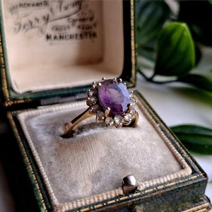 STUNNING Vintage 9ct Gold Amethyst White Topaz Ring. 9ct Gold Amethyst Cluster Ring LAYAWAY And RESiZING Available! [Ref00s]