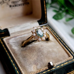STATEMENT RING Vintage 9ct Gold Aquamarine White Topaz Cluster Ring. RESIZiNG is Available! 9ct gold Aquamarine Ring [refh]
