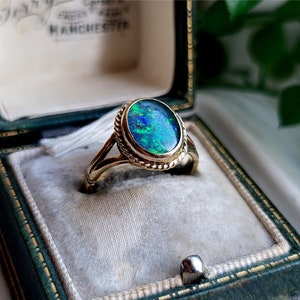 STUNNING Vintage 9ct Gold Opal Triplet Ring, STATEMENT Ring, Vintage 9ct Gold Opal Ring, Gold Opal Rings, [Ref00d]