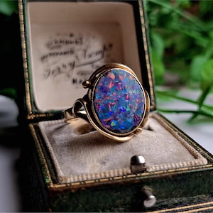 STUNNING Vintage 9ct Gold Opal Triplet Ring, STATEMENT Ring, Vintage 9ct Gold Opal Ring, Gold Opal Rings, [Ref00J]