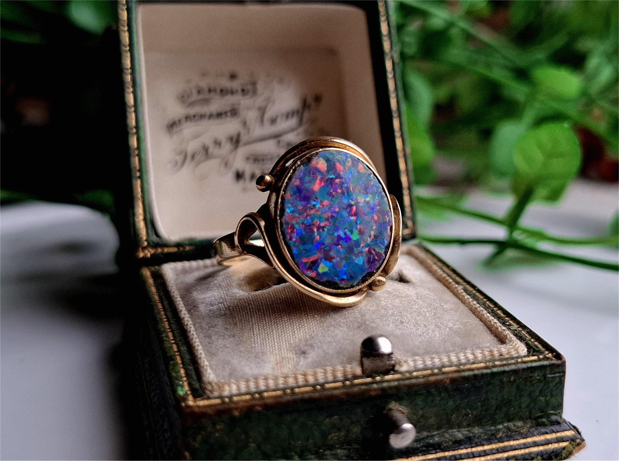 STUNNING Vintage 9ct Gold Opal Triplet Ring, STATEMENT Ring, Vintage 9ct Gold Opal Ring, Gold Opal Rings, [Ref00J]