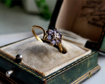 Minimalistische vintage 9ct gouden Amethist diamanten clusterring. 9ct gouden diamanten ring. 9ct gouden Amethistring LAYAWAY BESCHIKBAAR [ref00h]