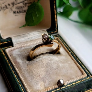 1980s Vintage 9ct Gold Emerald White Topaz Ring. 9ct Gold Emerald Ring. Gold Emerald Ring. Vintage Emerald Ring (Ref00d)