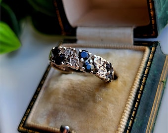 IMPRESSIVE Vintage 9ct Gold Sapphire Diamond Eternity Ring. 4 DiAMONDS!! 9ct Gold Sapphire Ring LAYAWAY AVAILABLE [K]
