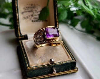 ZEER ONGEBRUIKELIJKE jaren 1990 Vintage 9ct Gold Amethyst White Topaz Ring. 9ct gouden Amethistring LAYAWAY en RESiZING beschikbaar! [Ref00D]