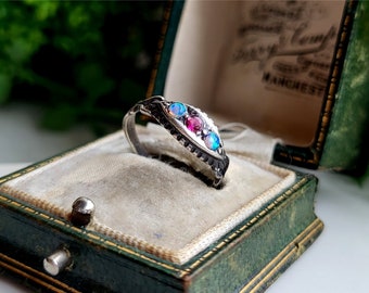 STUNNING Vintage Sterling Silver Opal Ruby Trilogy Ring. Vintage Silver Ring. Vintage Silver Opal Ring LAYAWAY AVAILABLE [Ref00]