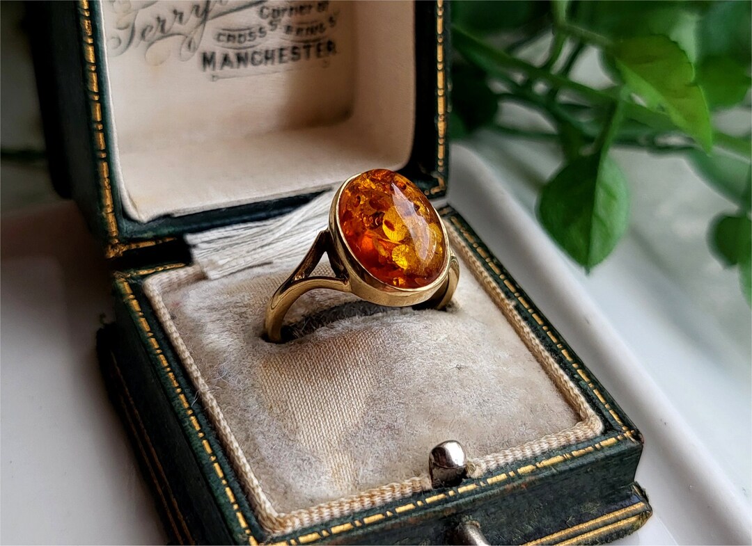 STUNNING Vintage 9ct Gold Amber Ring. FREE RESIZING 9ct Amber Ring ...