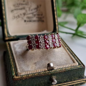 IMPRESSIVE Vintage 9ct Gold Ruby Diamond Ring. 12 DiAMONDS. RESIZING AVAiLABLE! DiAMONDS! 9ct Gold Diamond Ring. 9ct Gold Ruby Ring. [ref0g]