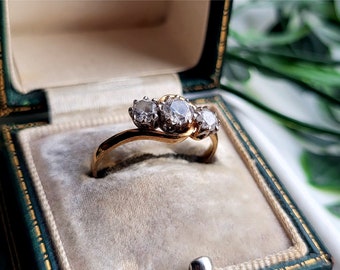 STUNNING Vintage 9ct Gold White Cz Trilogy Ring. RESIZING AVAILABLE Gold Trilogy Ring. Vintage Trilogy Ring. 9ct Gold Ring [Ref00JS]