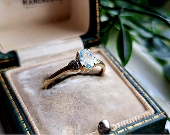Anillo vintage de aguamarina de oro de 9 qt. ¡Excelente condición! UN ANILLO DE DECLARACIÓN ADECUADO. Anillos de Aguamarina de Oro [refJS1]