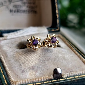 UNUSUAL Vintage 9ct Gold Amethyst Earrings. 9ct Gold Vintage Earrings. Gold Earrings LAYAWAY AVAILABLE [REf00d]