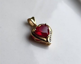 Vintage 9ct Gold Ruby Diamond Pendant. LAYAWAY AVAILABLE [N]