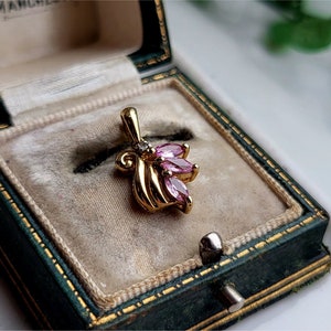 VERY PRETTY Vintage 9ct Gold Pink Topaz Diamond Pendant. Pink Topaz Pendant, Diamond Pendant [ref00js3]