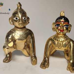 100% Brass Hand Crafted Baby Krishna - Laddu Gopal Kishan Murti Idol Statue - All Size - Idol Makhan Chor - Radha Rani