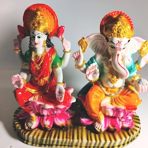 Bellissime statue in polimarmo/metallo Lakshmi Ganesha per Diwali/Deepawali Pooja puja e decorazione Mandir