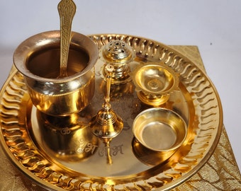 Traditional Pooja Plate Set (Bell, Lota, Jyot) Thali for Diwali Box Set | Meenakari Thali | Steel Thali | Decorated Thali | Pichwai Trays