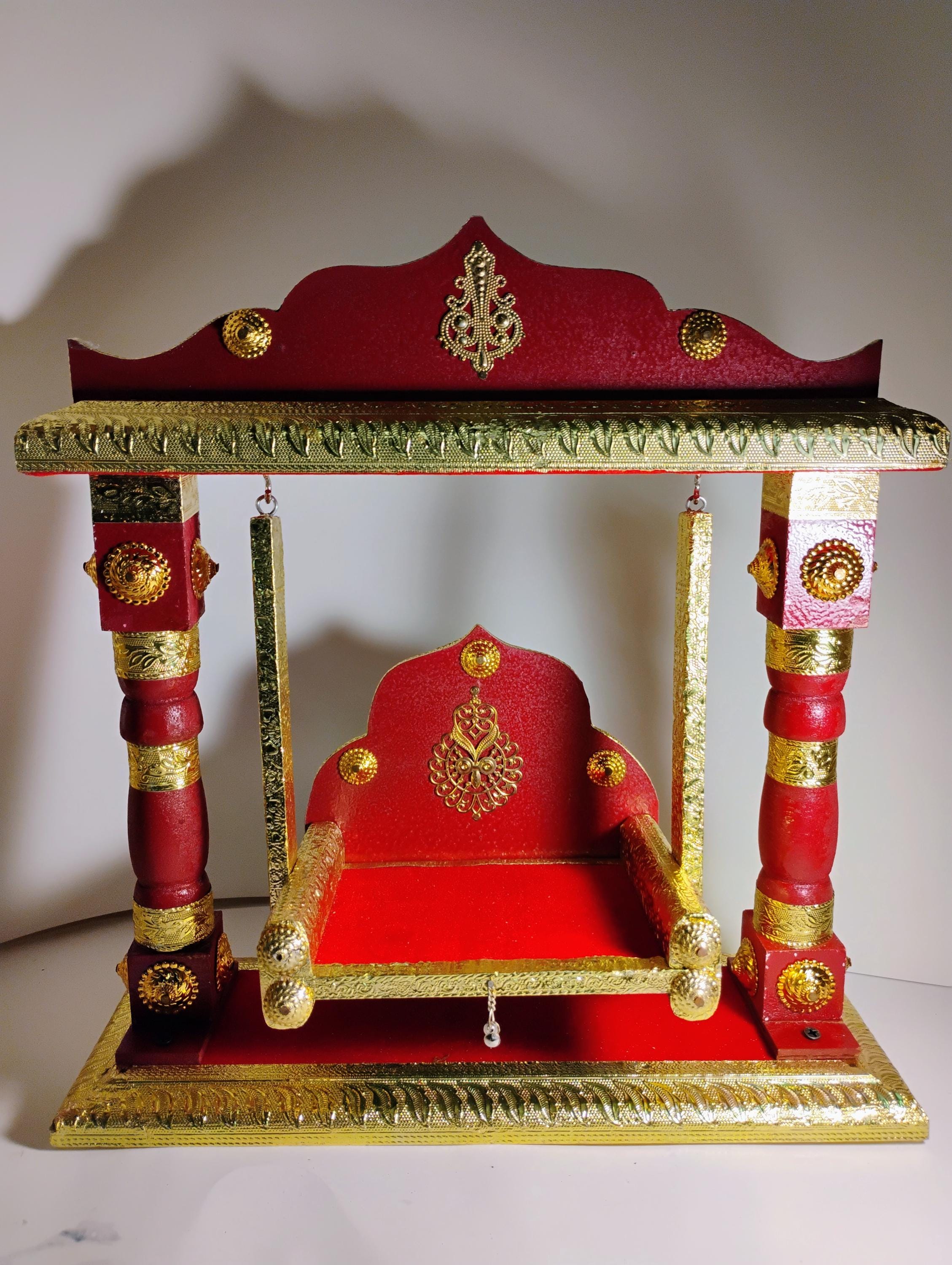 Large Heavy Laddu Gopal Jhula | Metal Jhula | Wooden Jhula 14in Height ...