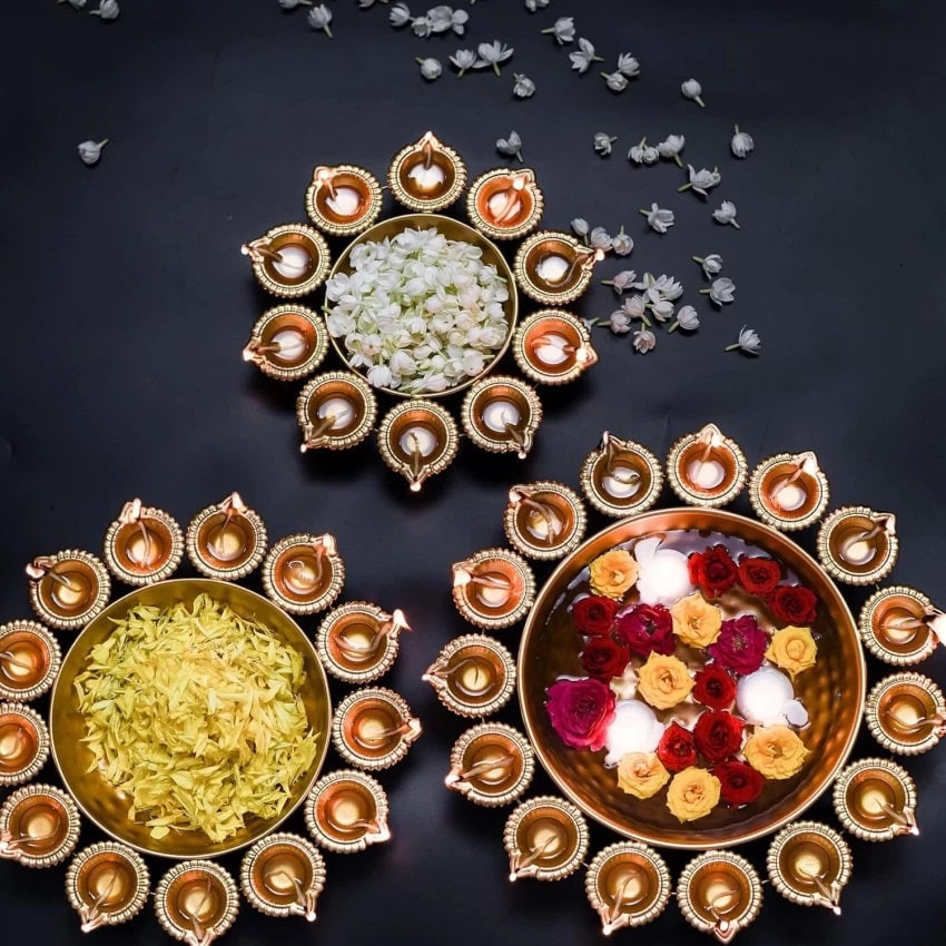 Floral Decorative Urli Bowl Set of 3 | Home Decor | Diya | Beautiful Diya | Diwali Decor | Copper | Pooja Room | Wedding Decor | Swan Urli