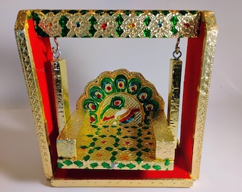 Prachtige handgemaakte Laddu Gopal schommel | Beste decoratieve Krishna jhula voor tempel | Mand tokri Reismand | Janamashtami | Paraplu