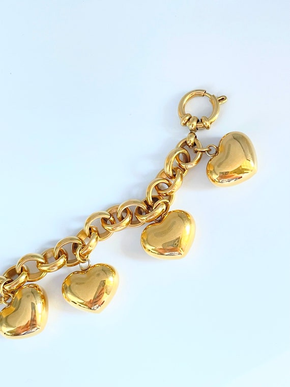 Vintage Gold Puffy Heart Charm Bracelet - image 2
