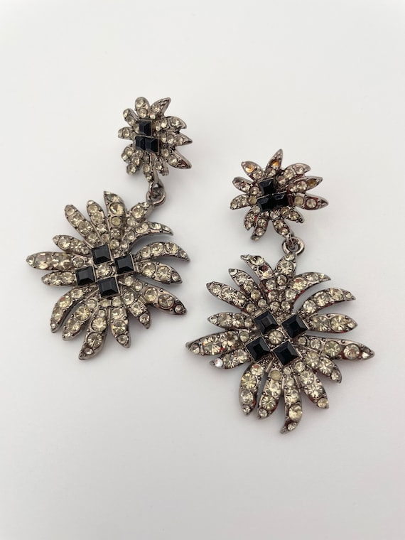 Vintage Pewter and Rhinestone Earring - image 1